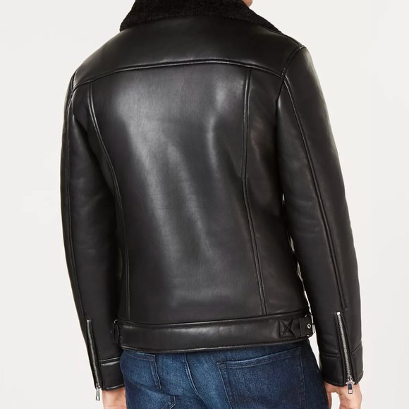 Men's Asymmetrical Faux Leather Moto Jacket - Picture 2 of 3